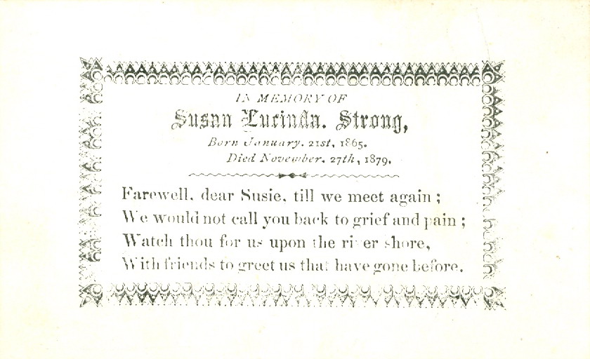 Susan Lucinda Strong memorial card