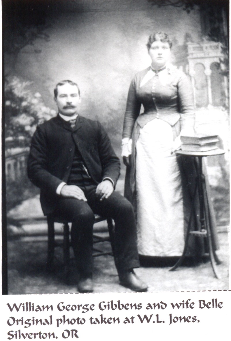 William "George" Gibbens and his wife Louise "Belle" (Lenon) Gibbens.  Original photo taken at W. L. Jones, Silverton Oregon