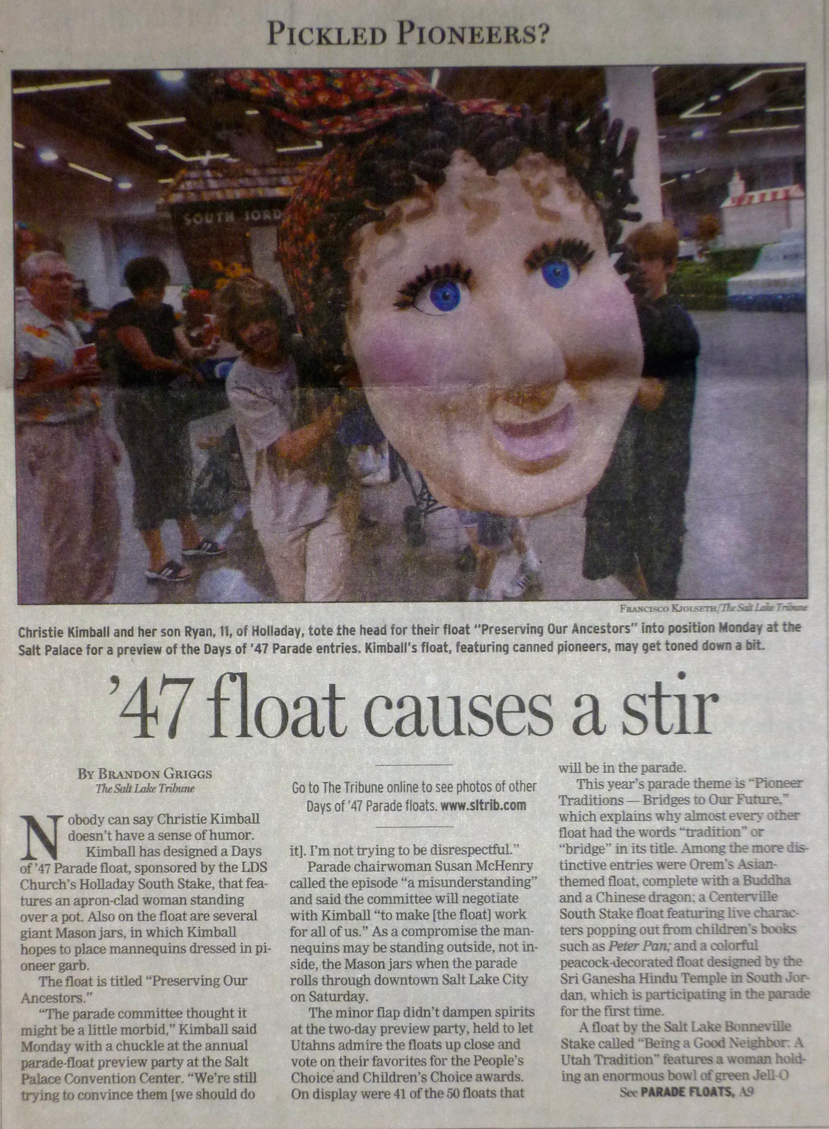 Preserving Our Ancestors Float - 2004 Pioneer Parade
Newspaper Front Page