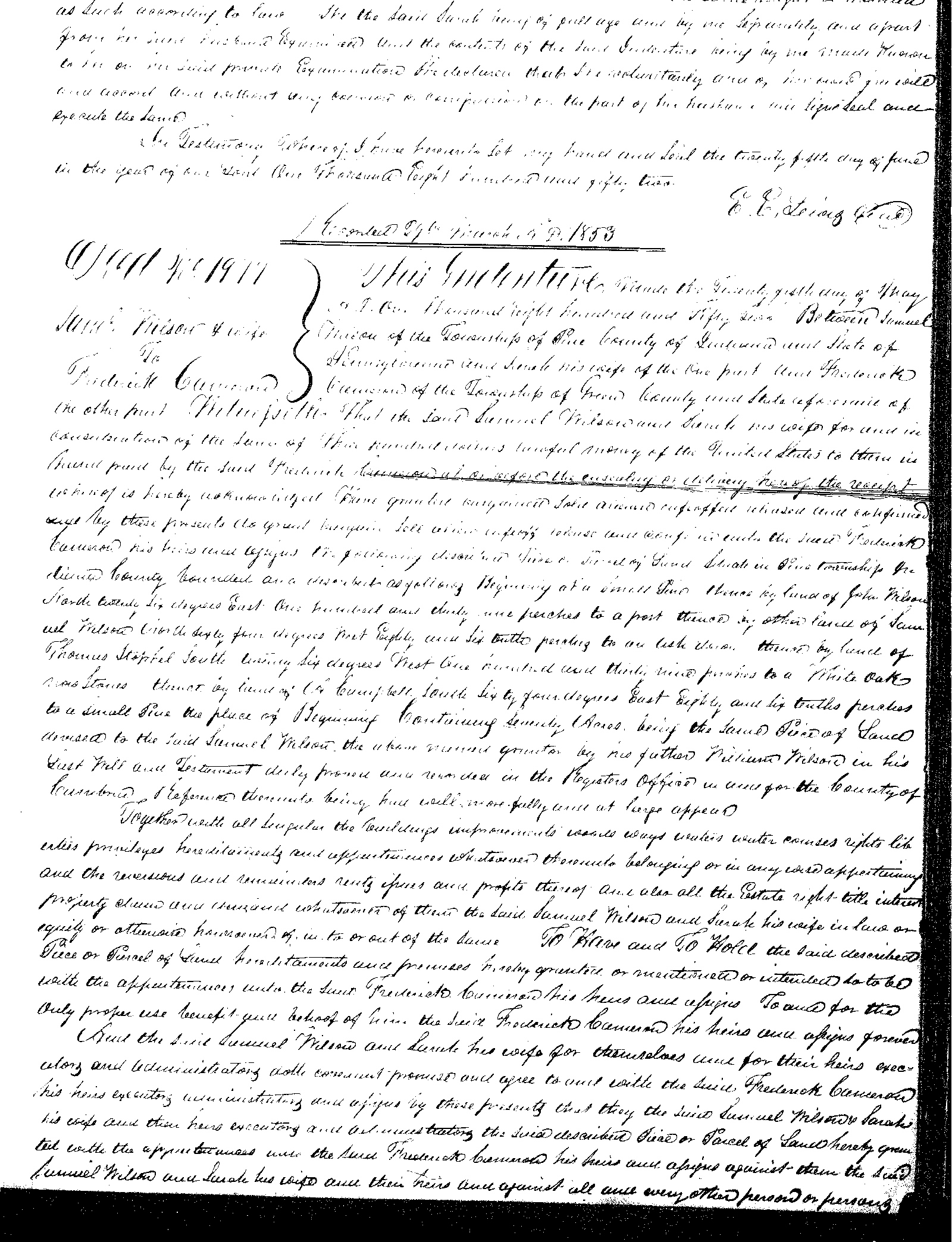 Deed of Sale from Samuel Wilson to Frederick Cameron - 1853 (Part 1)