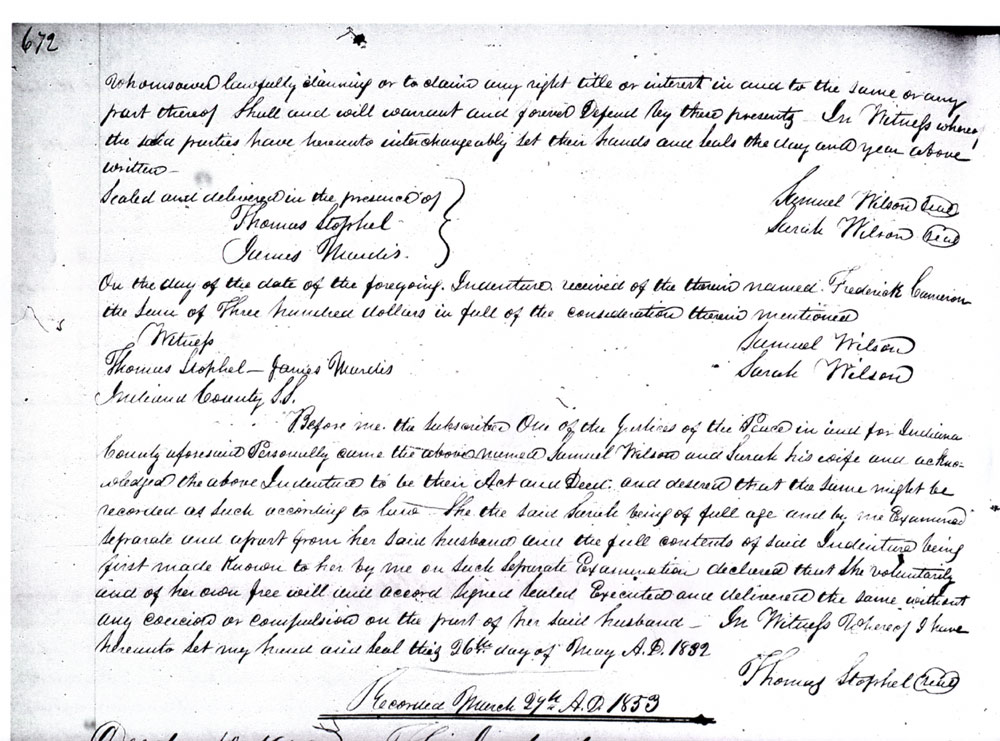 Deed of Sale from Samuel Wilson to Frederick Cameron - 1853 (part 2)